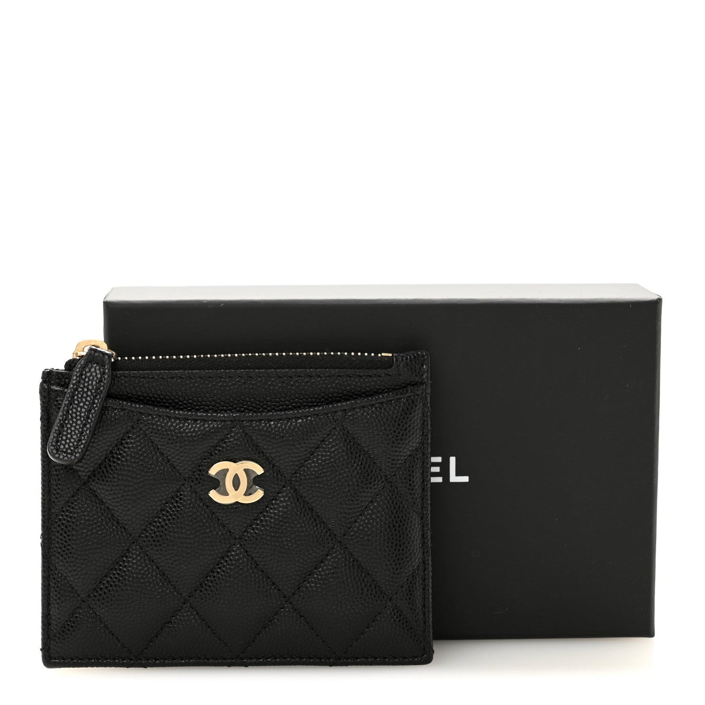 Caviar Quilted CC Zip Card Holder Black