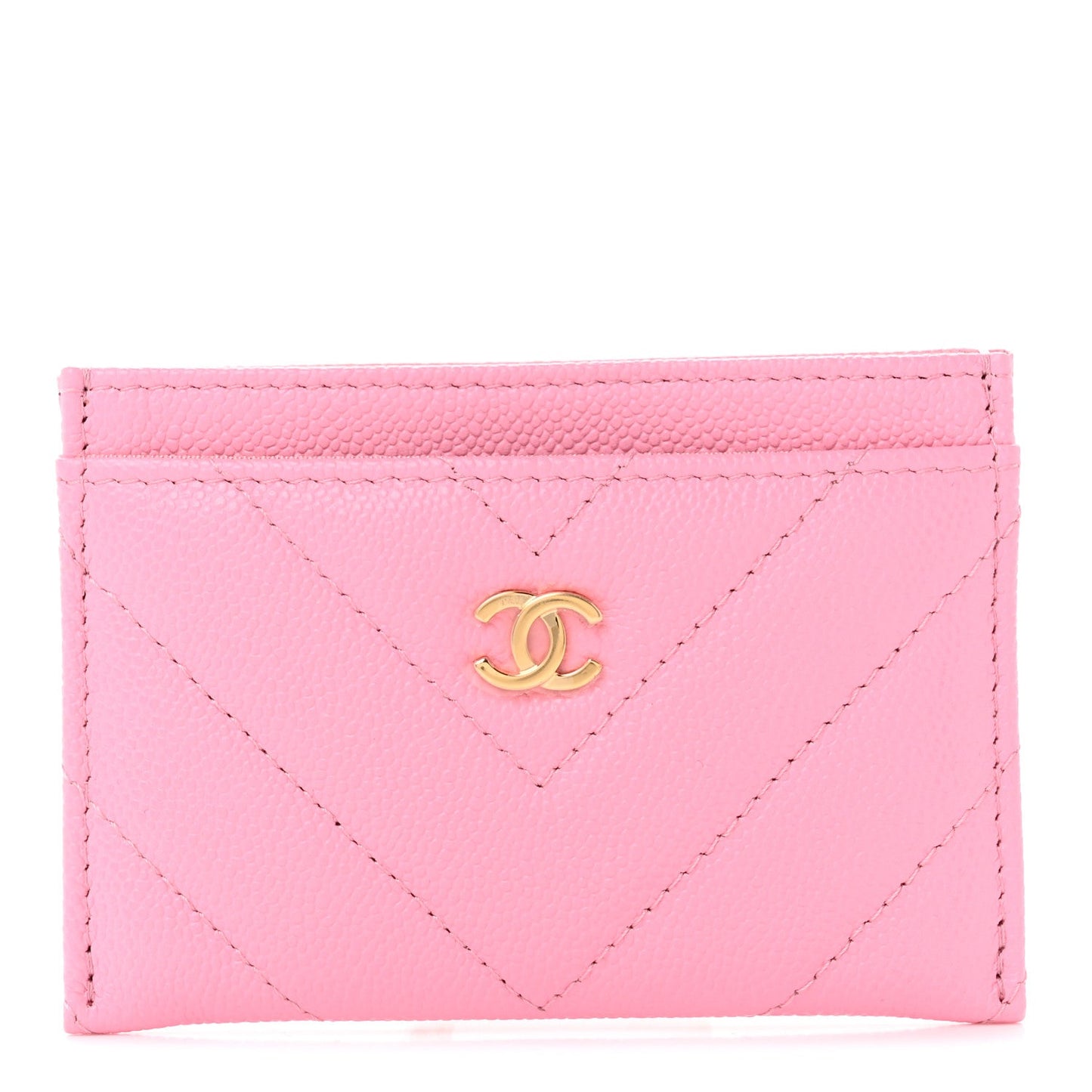 Shiny Caviar Chevron Quilted Card Holder Pink