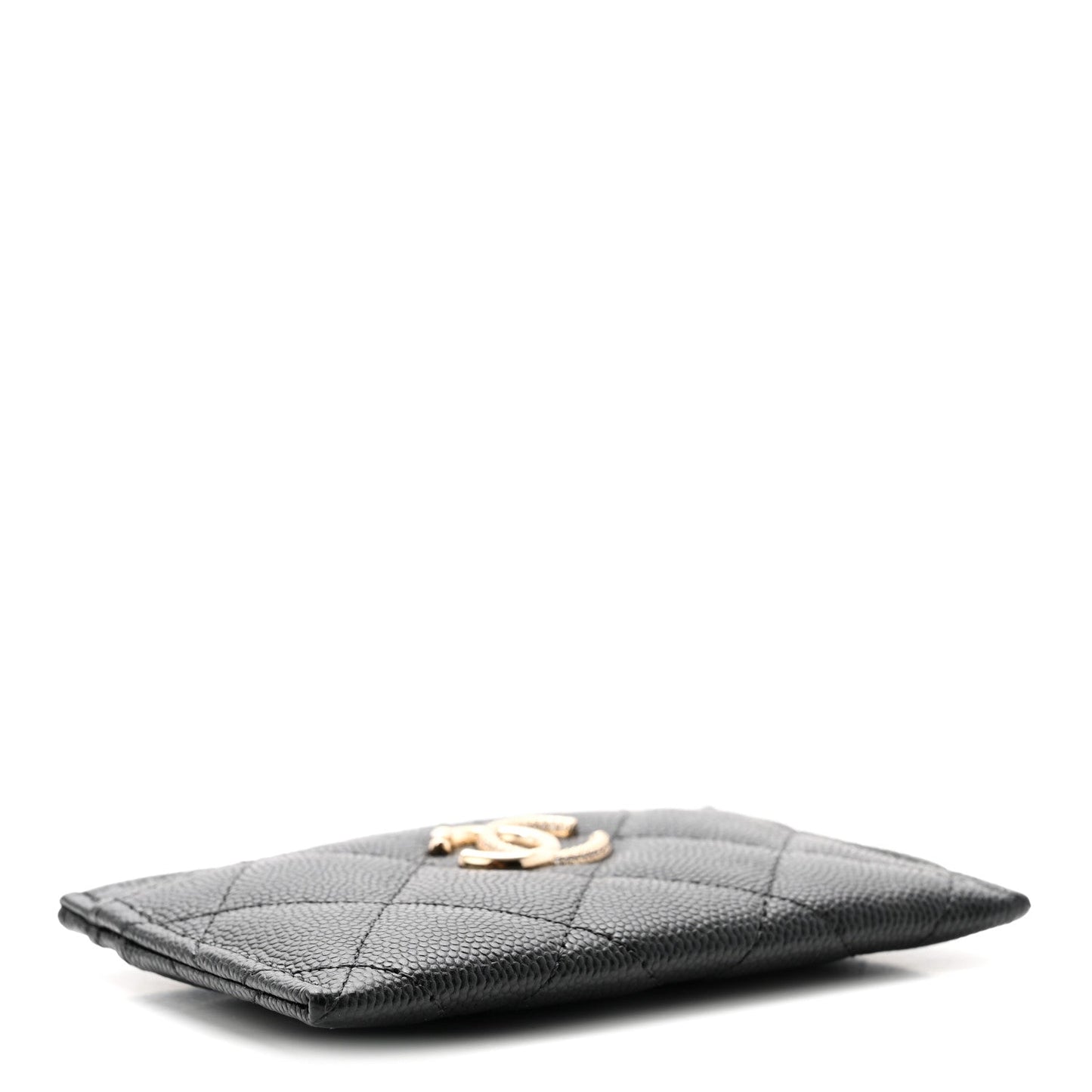 Caviar Quilted Studded CC Card Holder Black