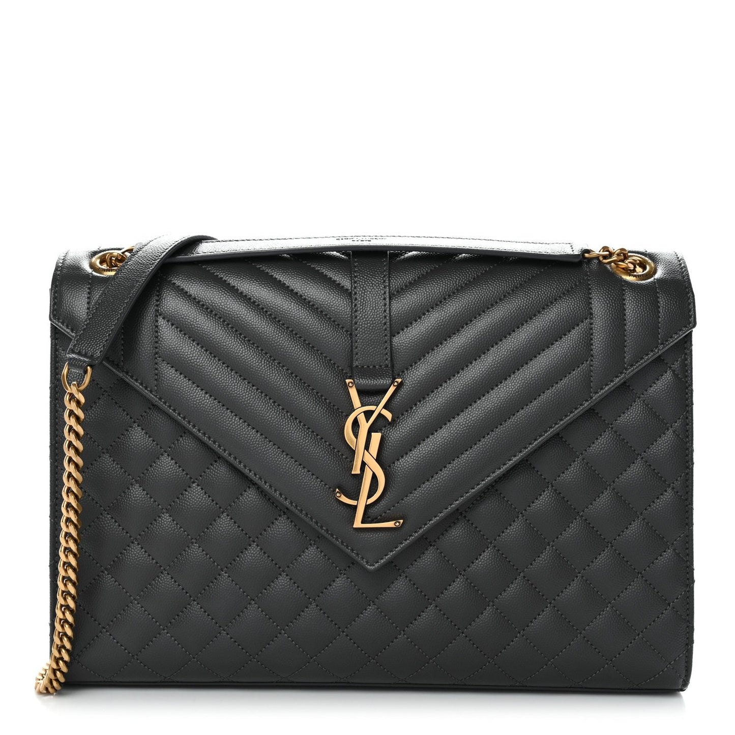 Grain De Poudre Textured Mixed Matelasse Large Triquilt Monogram Satchel Storm