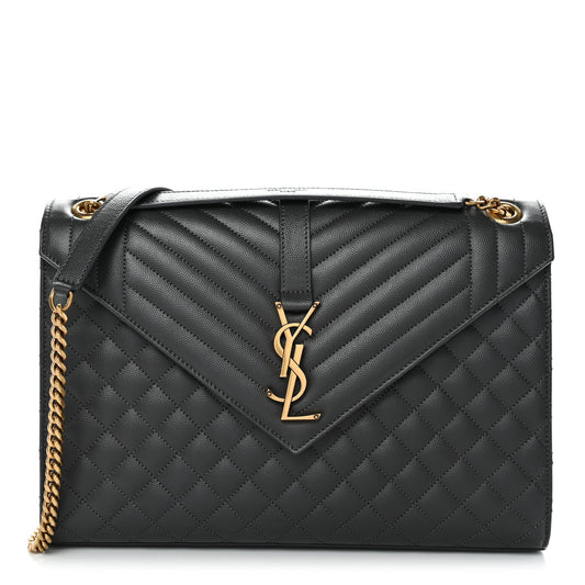 Grain De Poudre Textured Mixed Matelasse Large Triquilt Monogram Satchel Storm