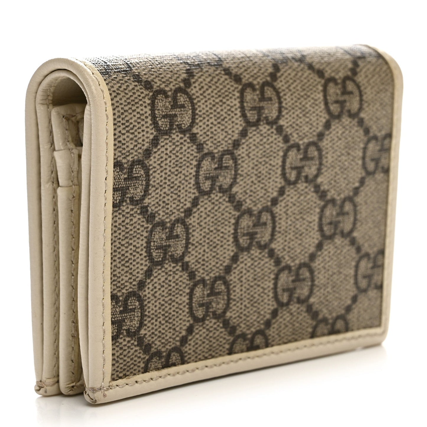 GG Supreme Monogram Azalea Calfskin Horsebit 1955 Card Case Wallet Beige Ebony Mystic White