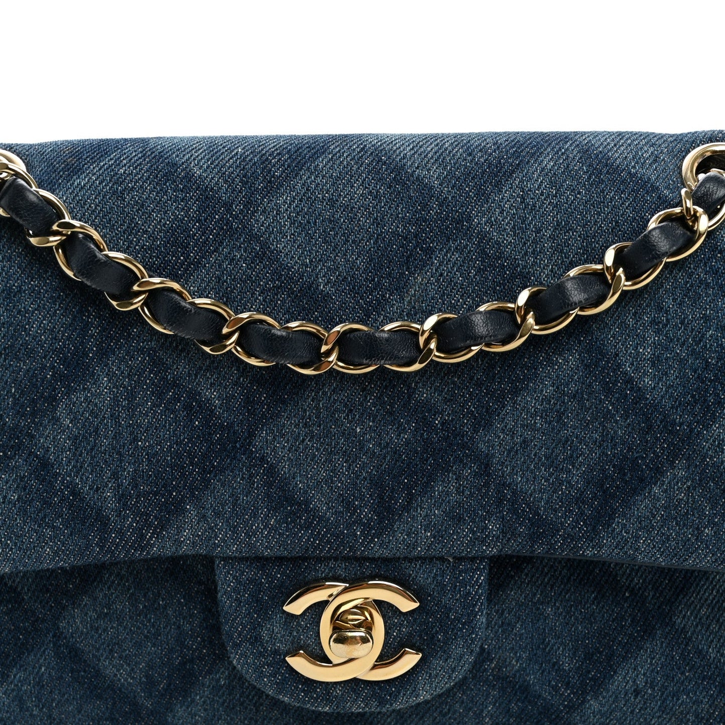 Printed Denim Quilted Small Double Flap Light Blue