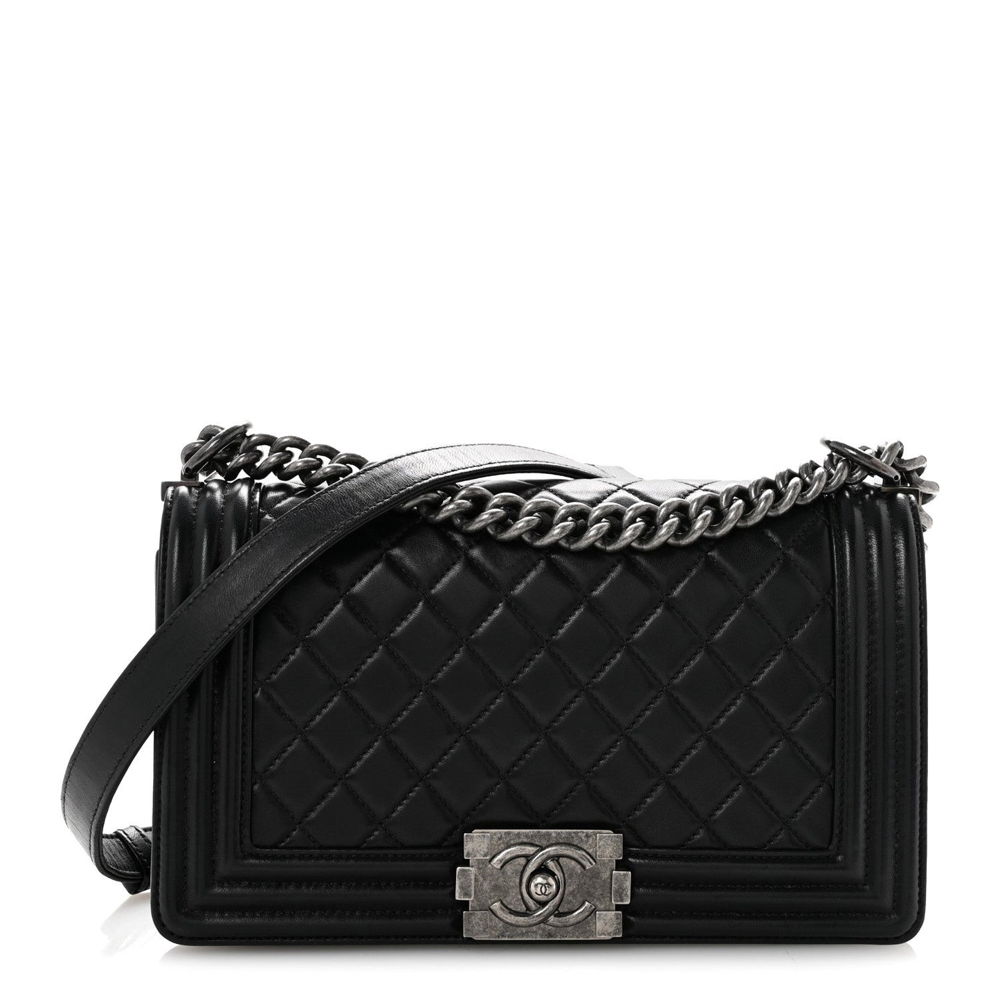 Lambskin Quilted Medium Boy Flap Black