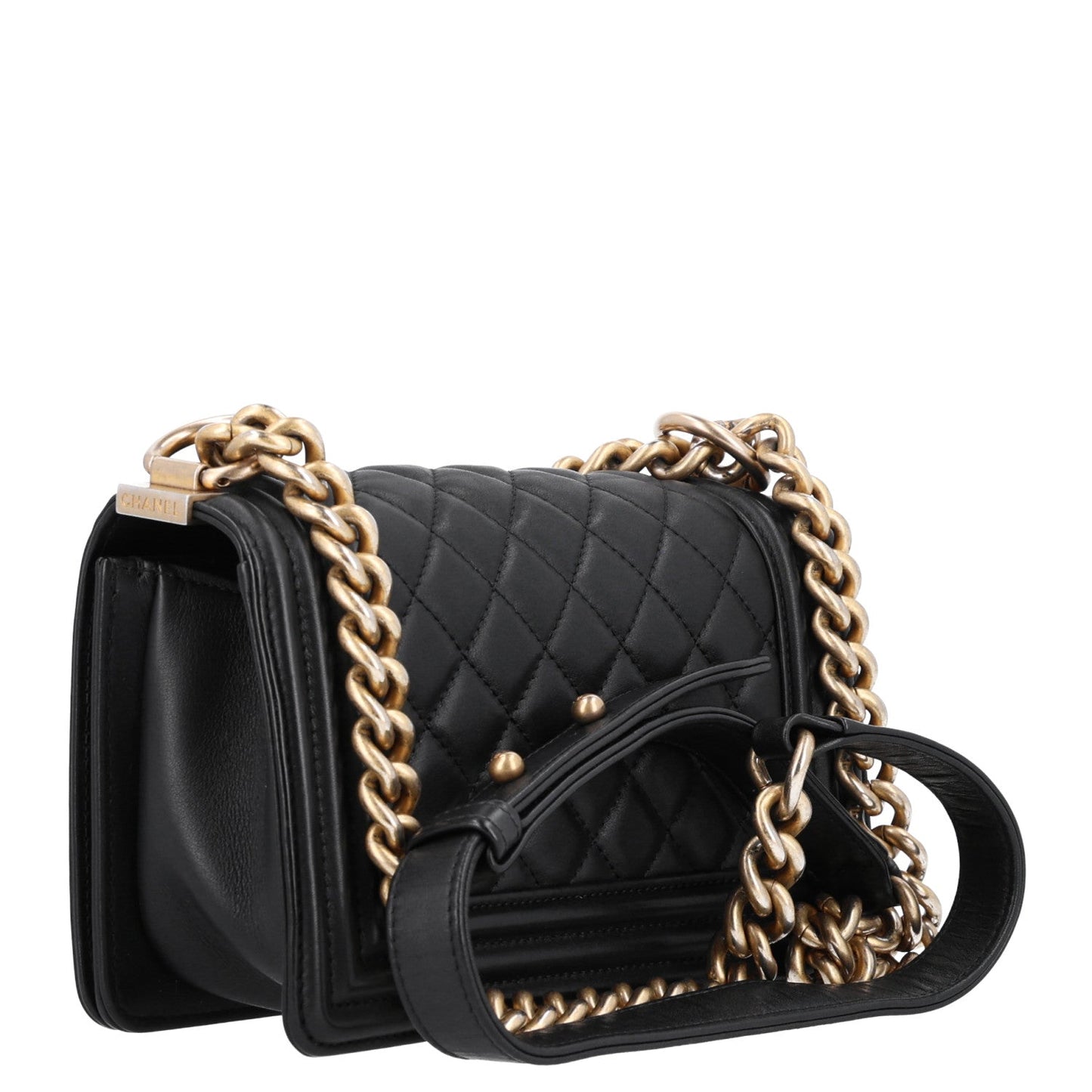 Lambskin Quilted Small Boy Flap Black
