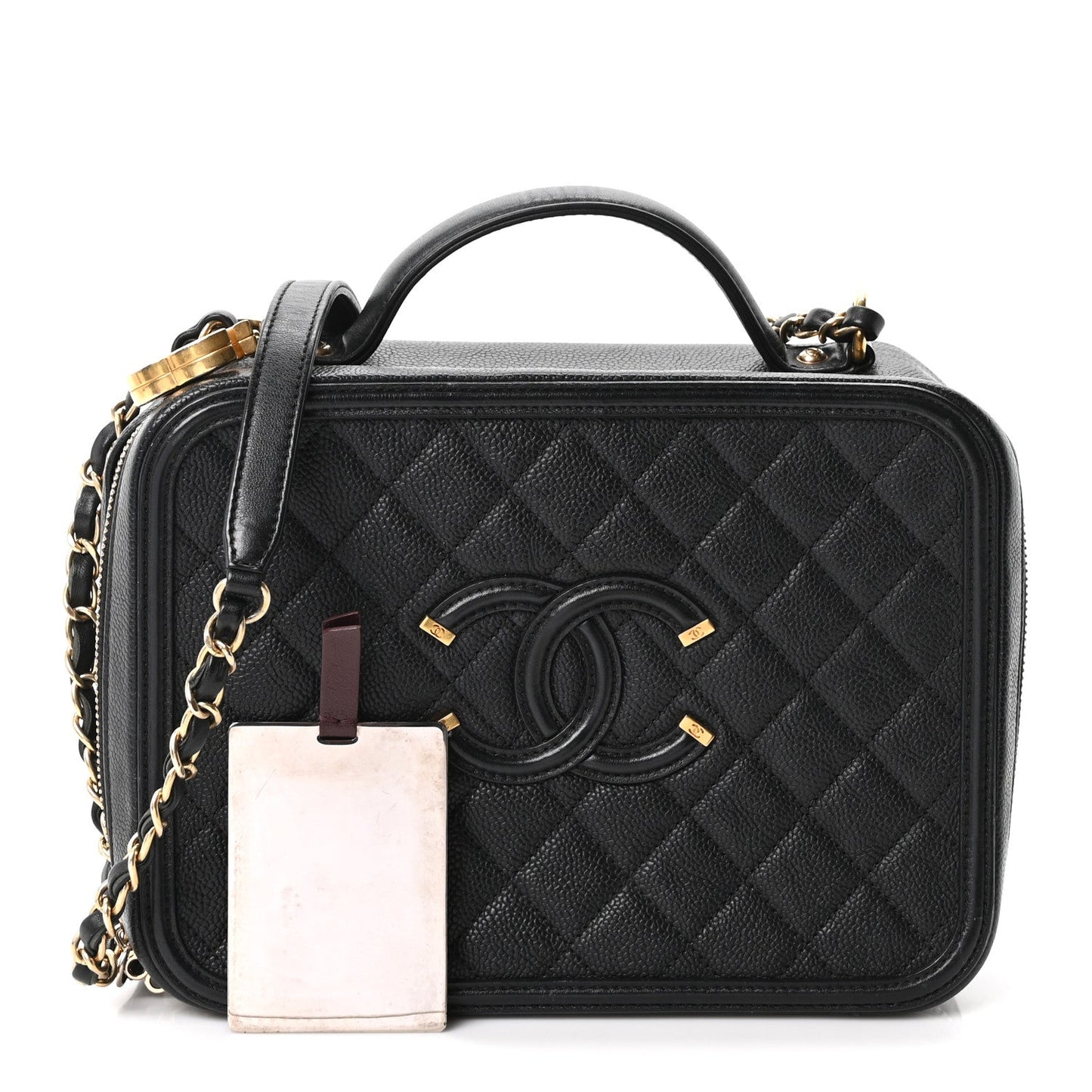 Caviar Quilted Large CC Filigree Vanity Case Black