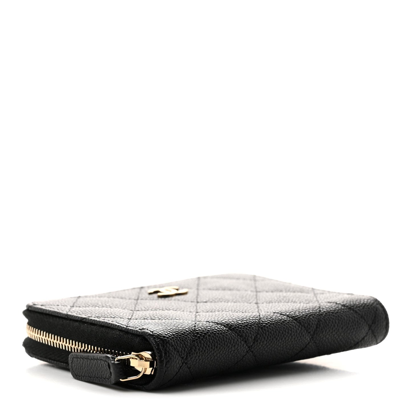 Caviar Quilted Small Zip Around Wallet Black