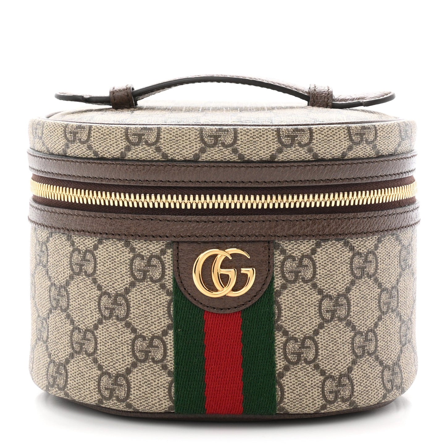GG Supreme Monogram Textured Calfskin Web Ophidia Vanity Cosmetic Case Beige Ebony New Acero