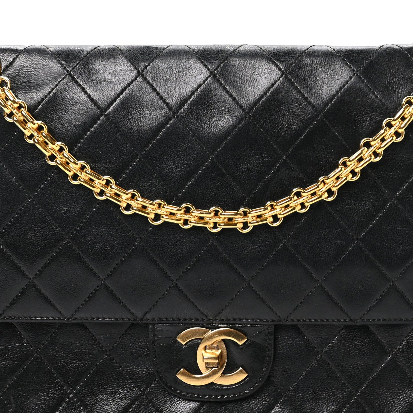 Lambskin Quilted Medium Double Flap Bijoux Chain Black