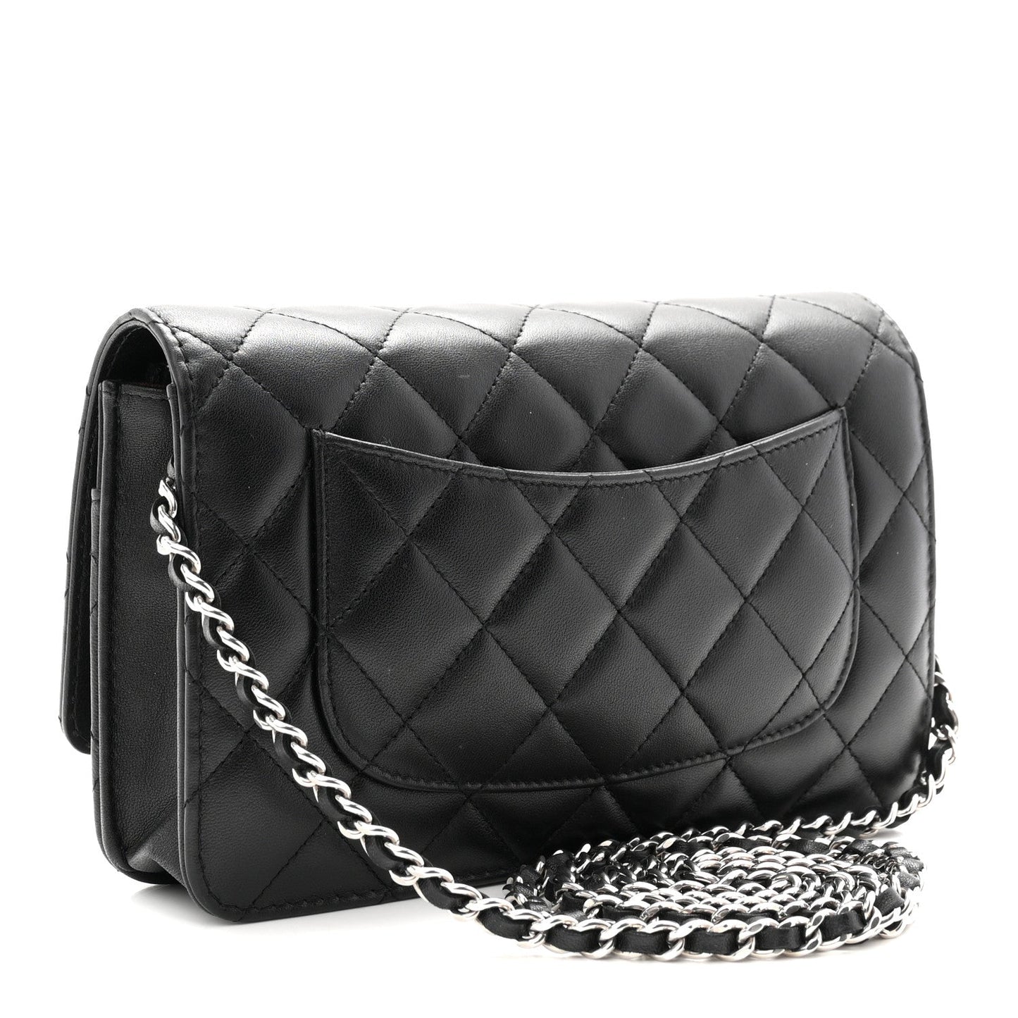 Lambskin Quilted CC Turnlock Wallet On Chain WOC Black