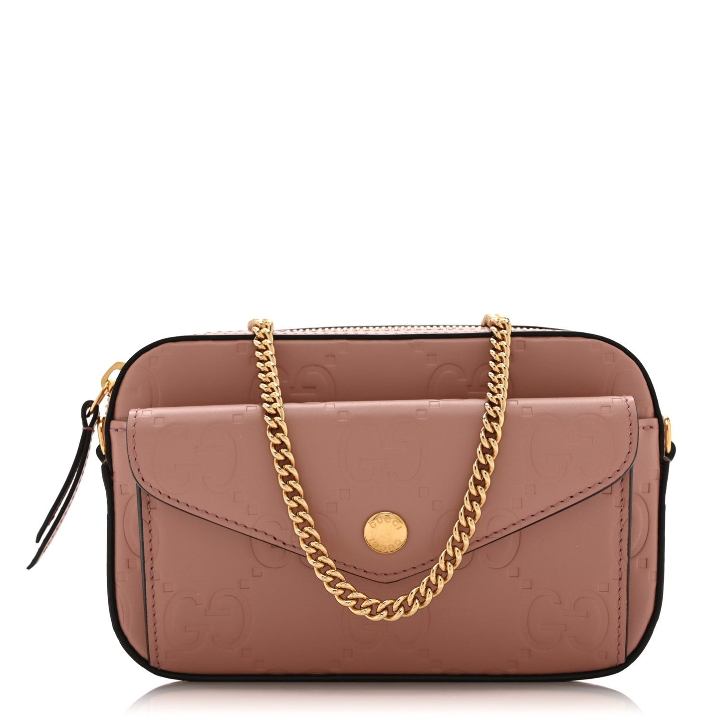 Calfskin GG Super Mini Debossed Chain Wallet Dust Carmine