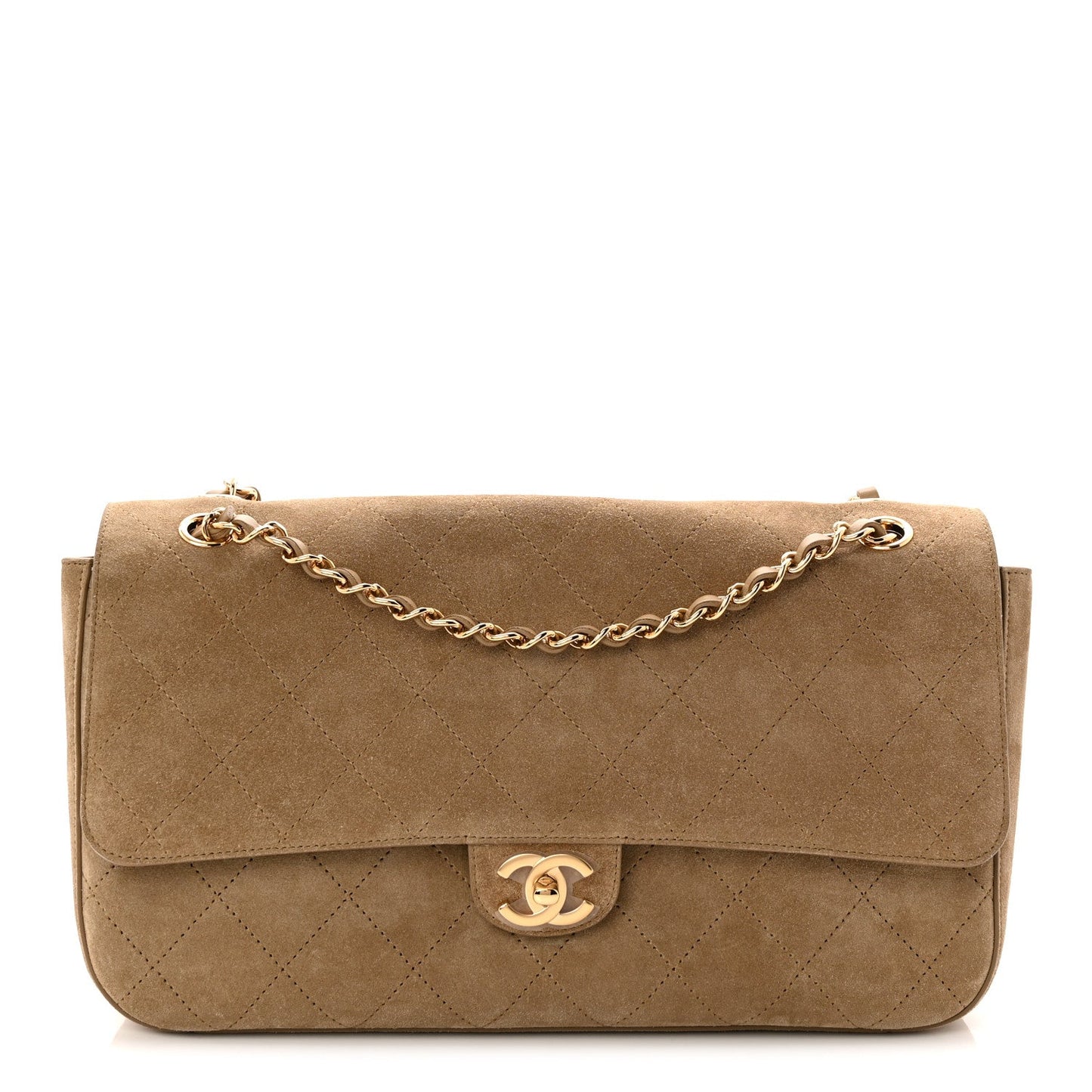 Suede Calfskin Small Souplissimo Maxi Flap Dark Beige