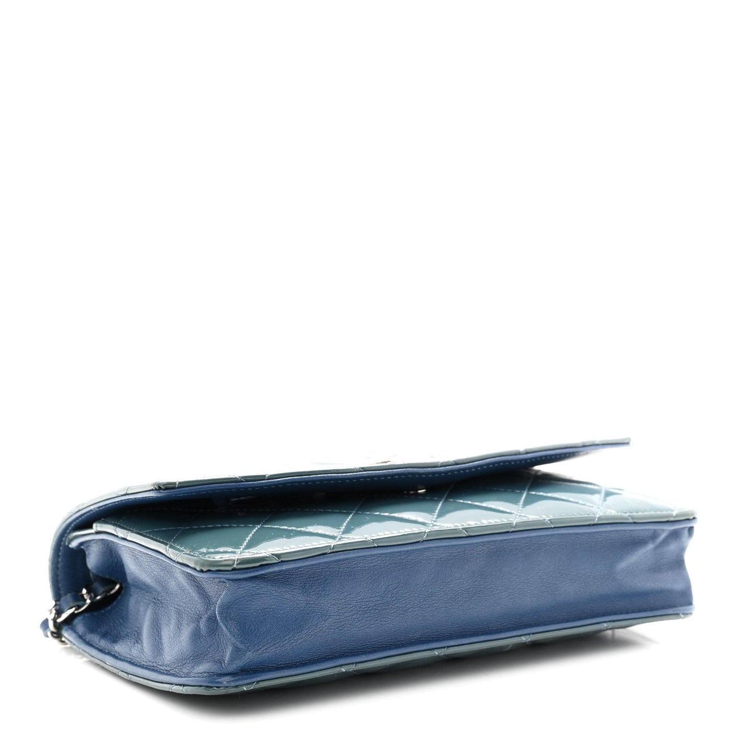 Patent Quilted Brilliant Wallet On Chain WOC Blue