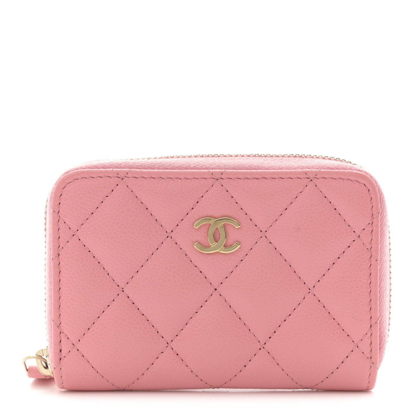 Caviar Quilted Zip Coin Purse Pink