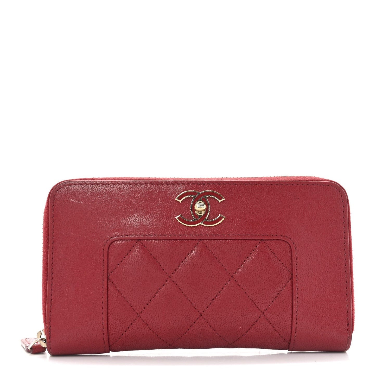 Sheepskin Quilted Medium Mademoiselle Vintage Zip Around Wallet Red