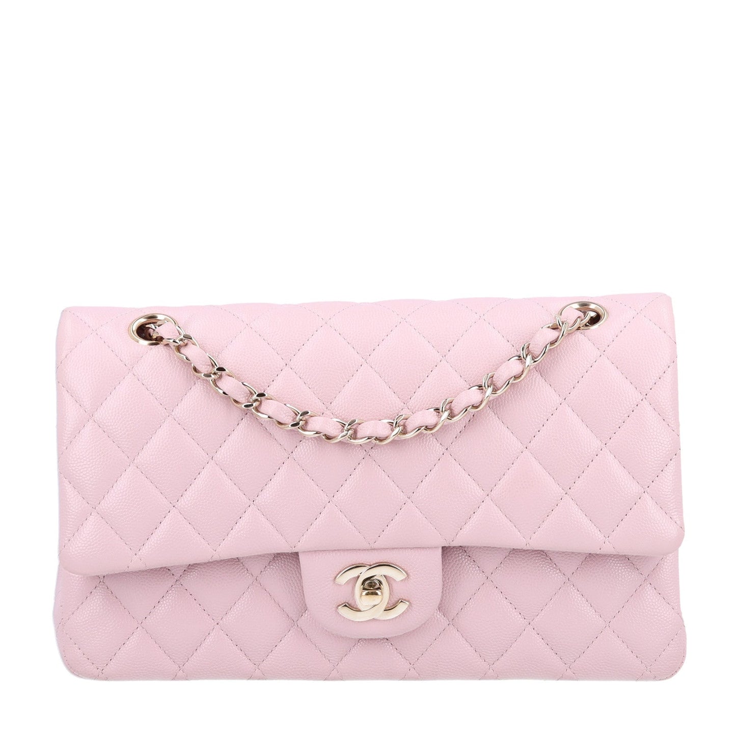 Caviar Quilted Medium Double Flap Light Pink