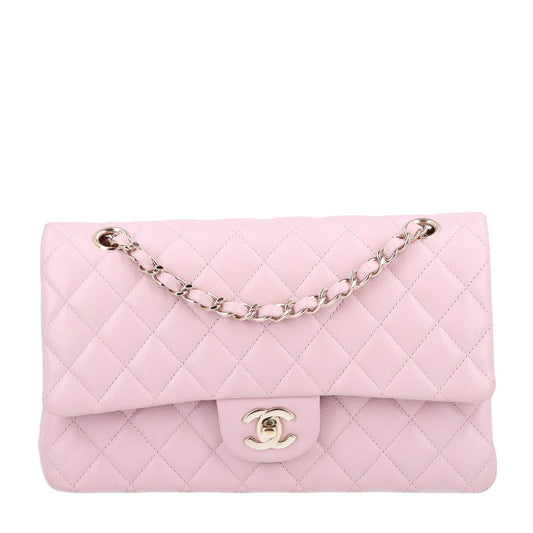 Caviar Quilted Medium Double Flap Light Pink