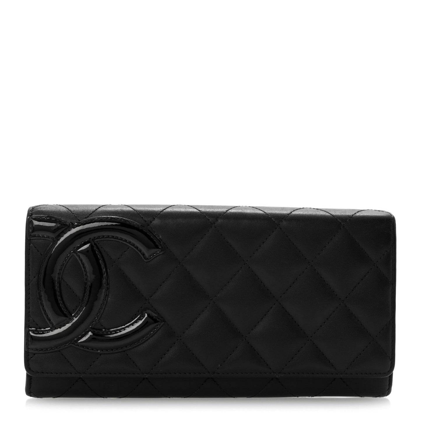 Calfskin Quilted Cambon Long Double Wallet Black