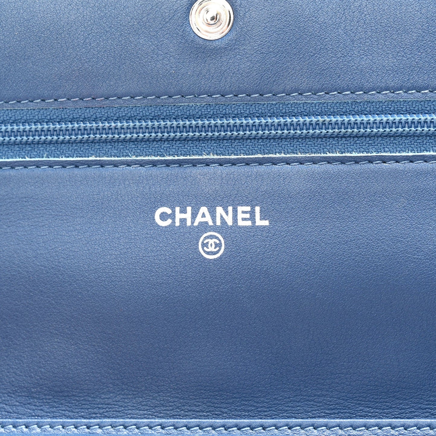 Patent Quilted Brilliant Wallet On Chain WOC Blue
