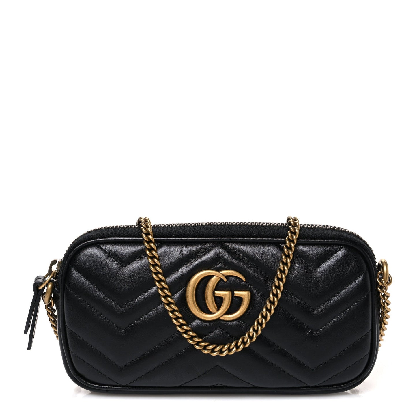 Calfskin Matelasse Mini GG Marmont Chain Crossbody Bag Black