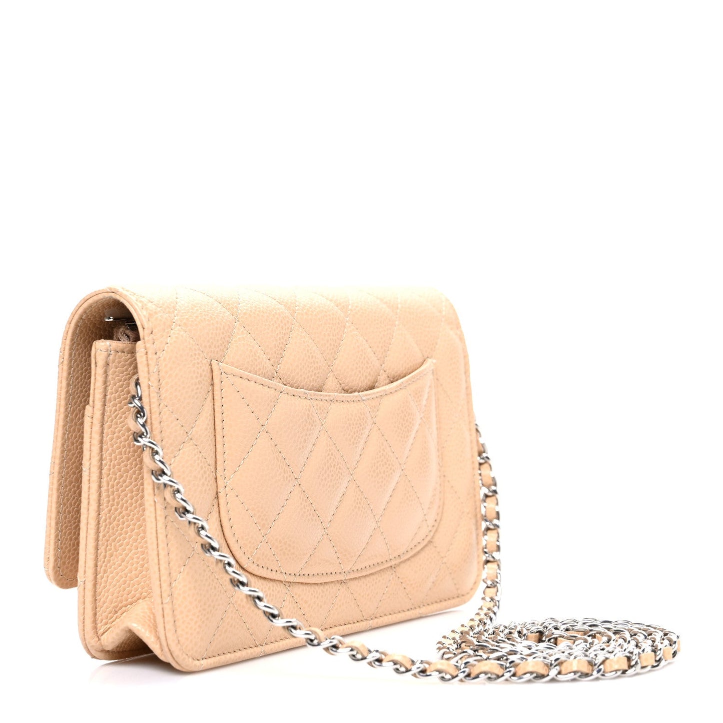 Caviar Quilted Wallet on Chain WOC Beige