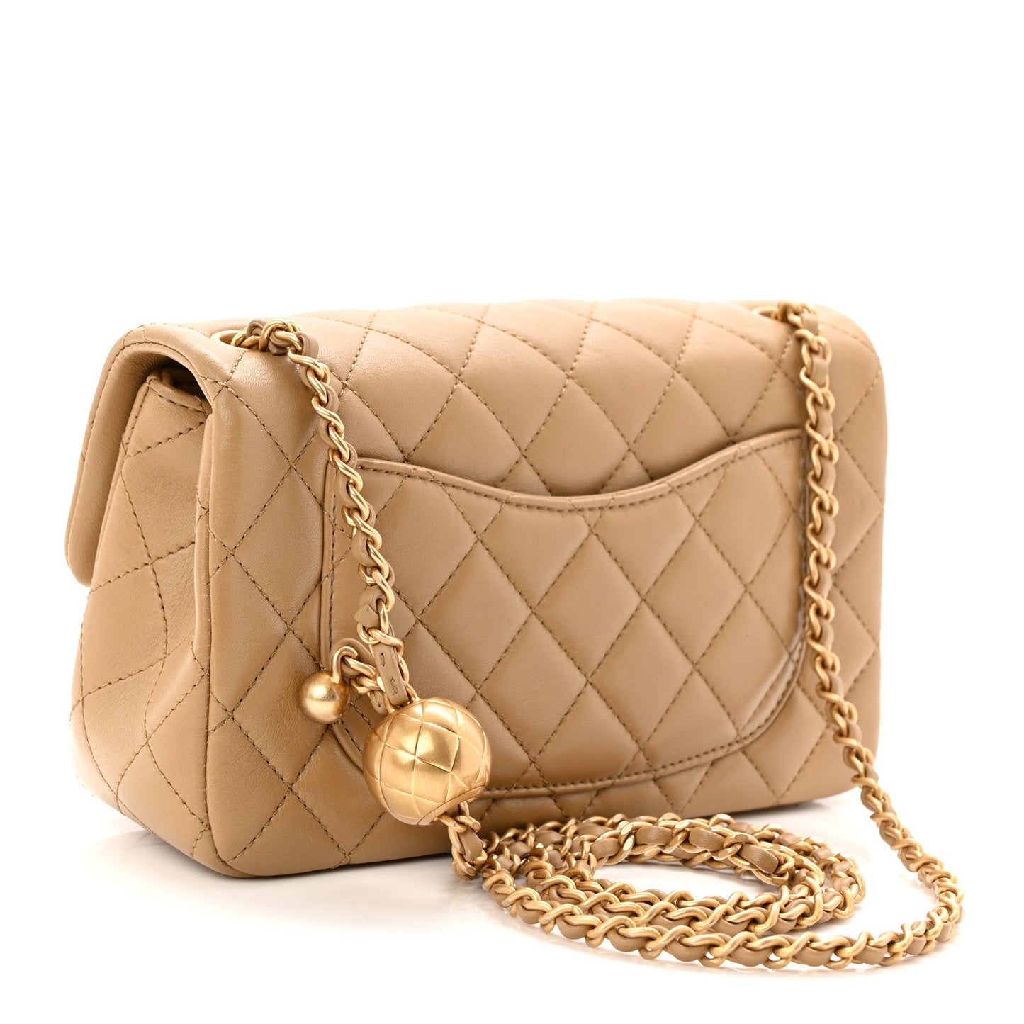 Lambskin Quilted Mini Rectangular Pearl Crush Flap Dark Beige