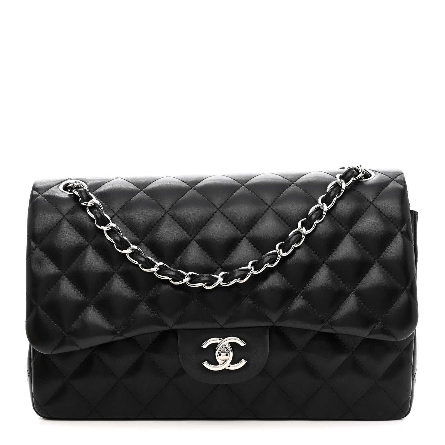 Lambskin Quilted Jumbo Double Flap Black