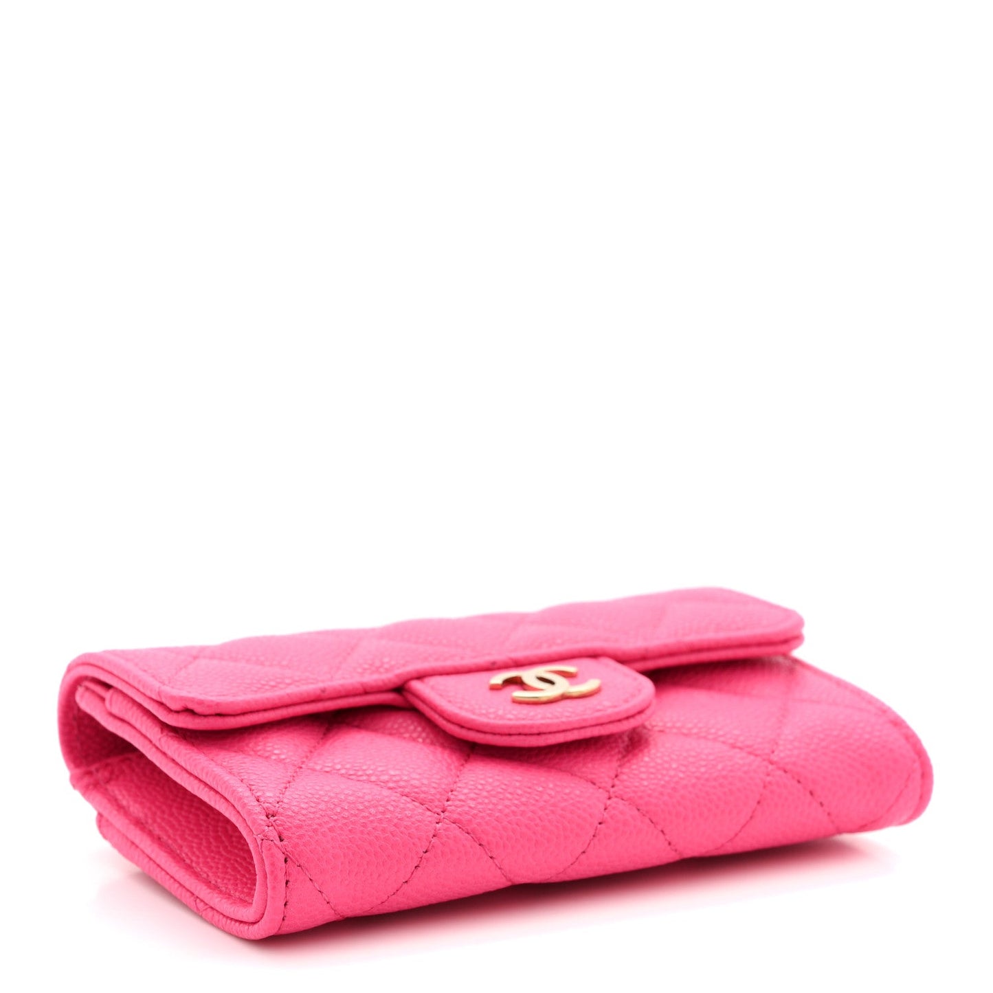 Caviar Quilted Flap Card Holder Wallet Pink