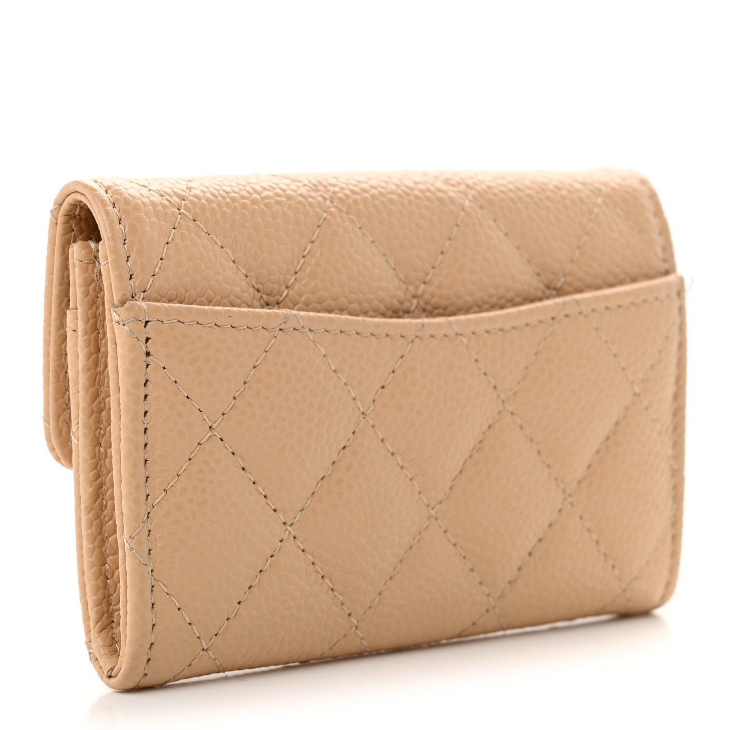 Caviar Quilted Flap Card Holder Wallet Beige