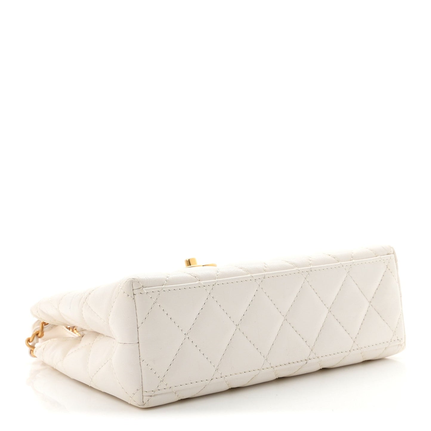 Shiny Aged Calfskin Quilted Nano Kelly Shopper White