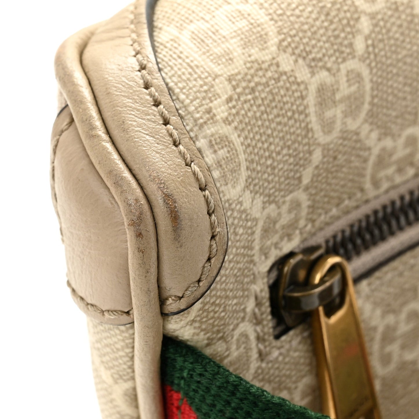 GG Supreme Monogram Textured Calfskin Web Retro Interlocking G Belt Bag Beige Mystic White Oatmeal