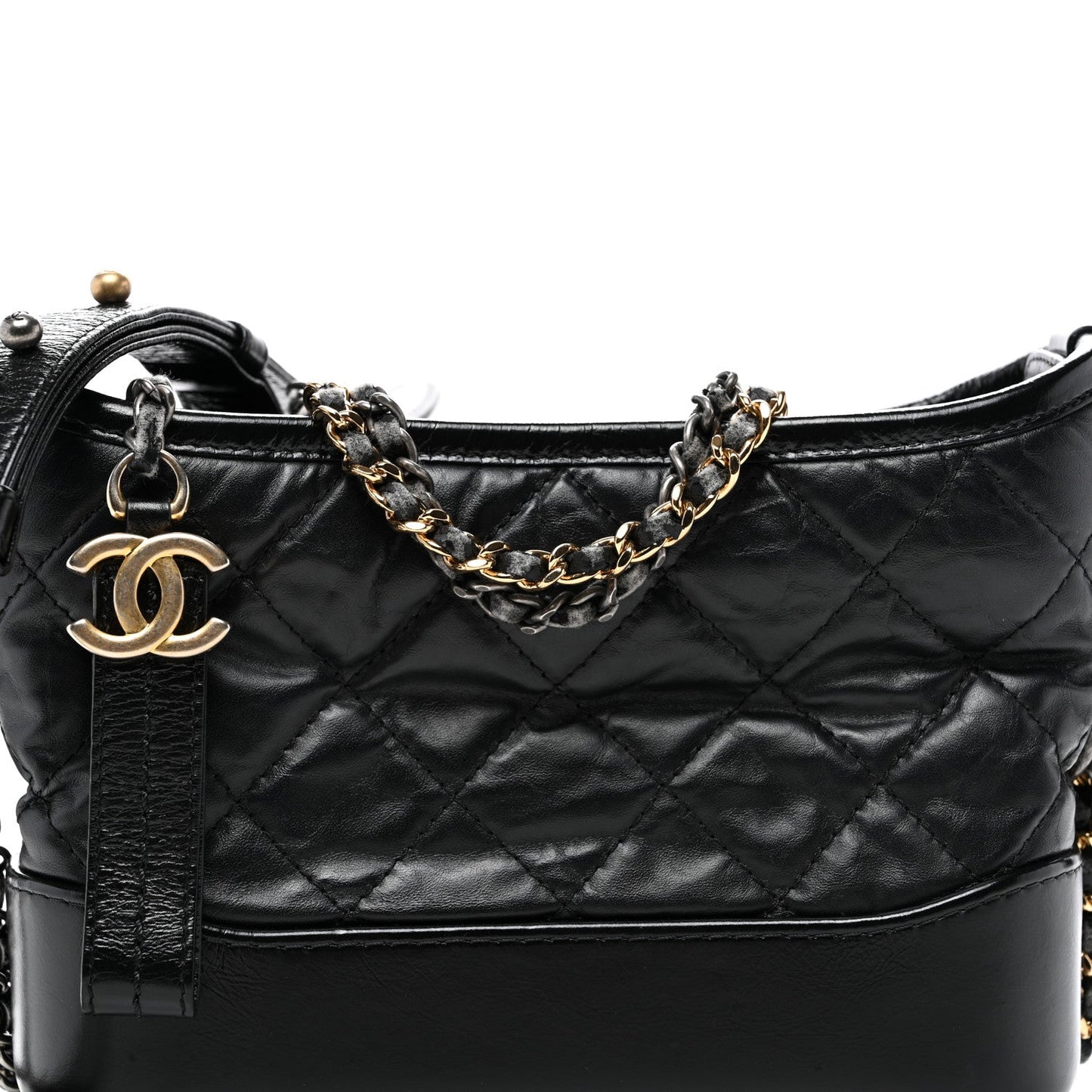 Aged Calfskin Quilted Small Gabrielle Hobo Black