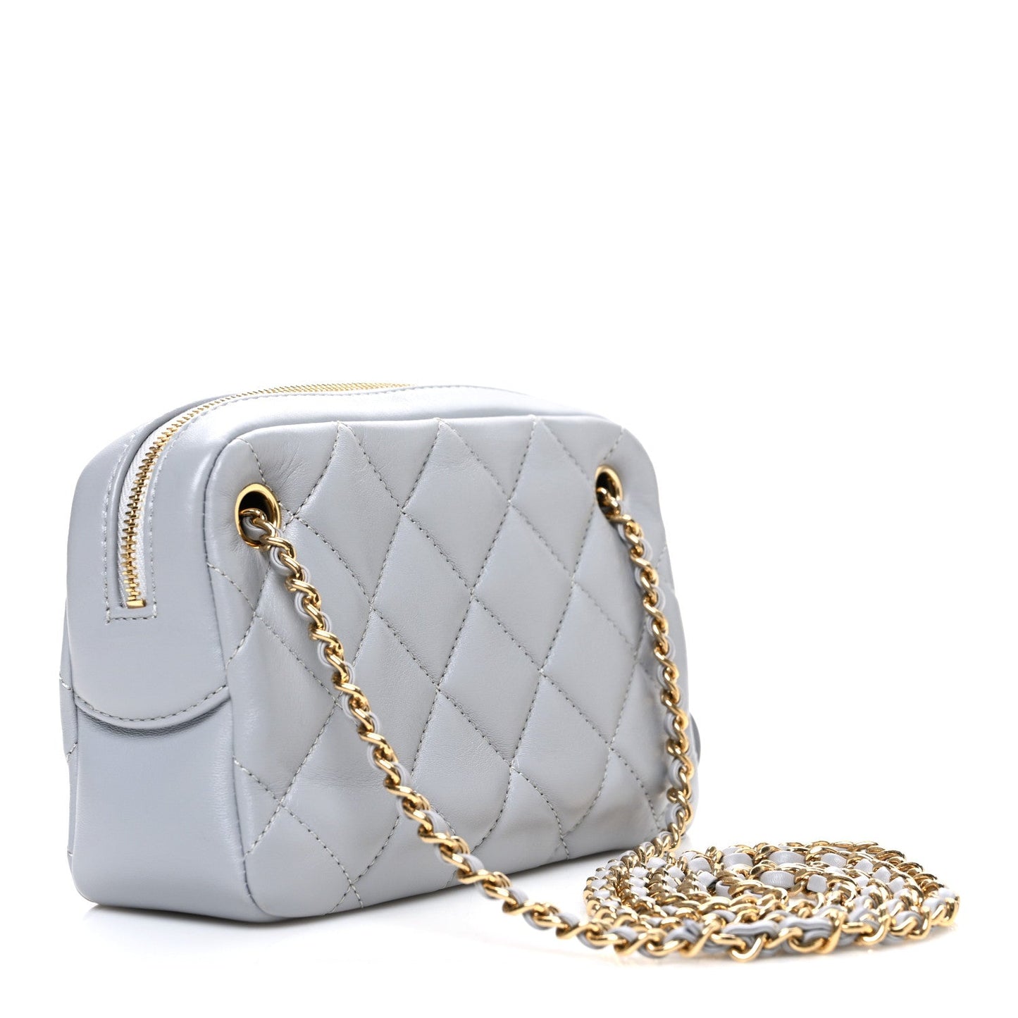 Lambskin Quilted Mini Camera Case  Grey