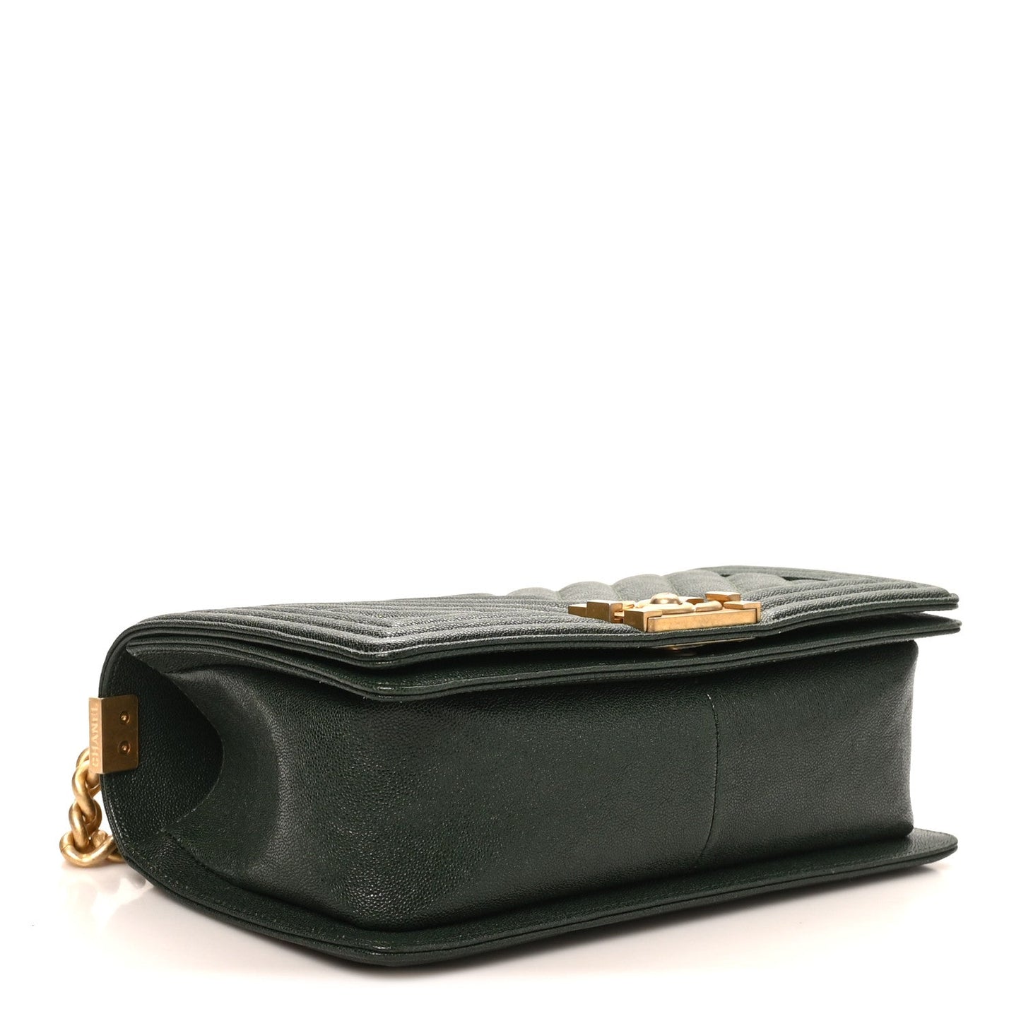 Caviar Chevron Quilted Medium Boy Flap Dark Green