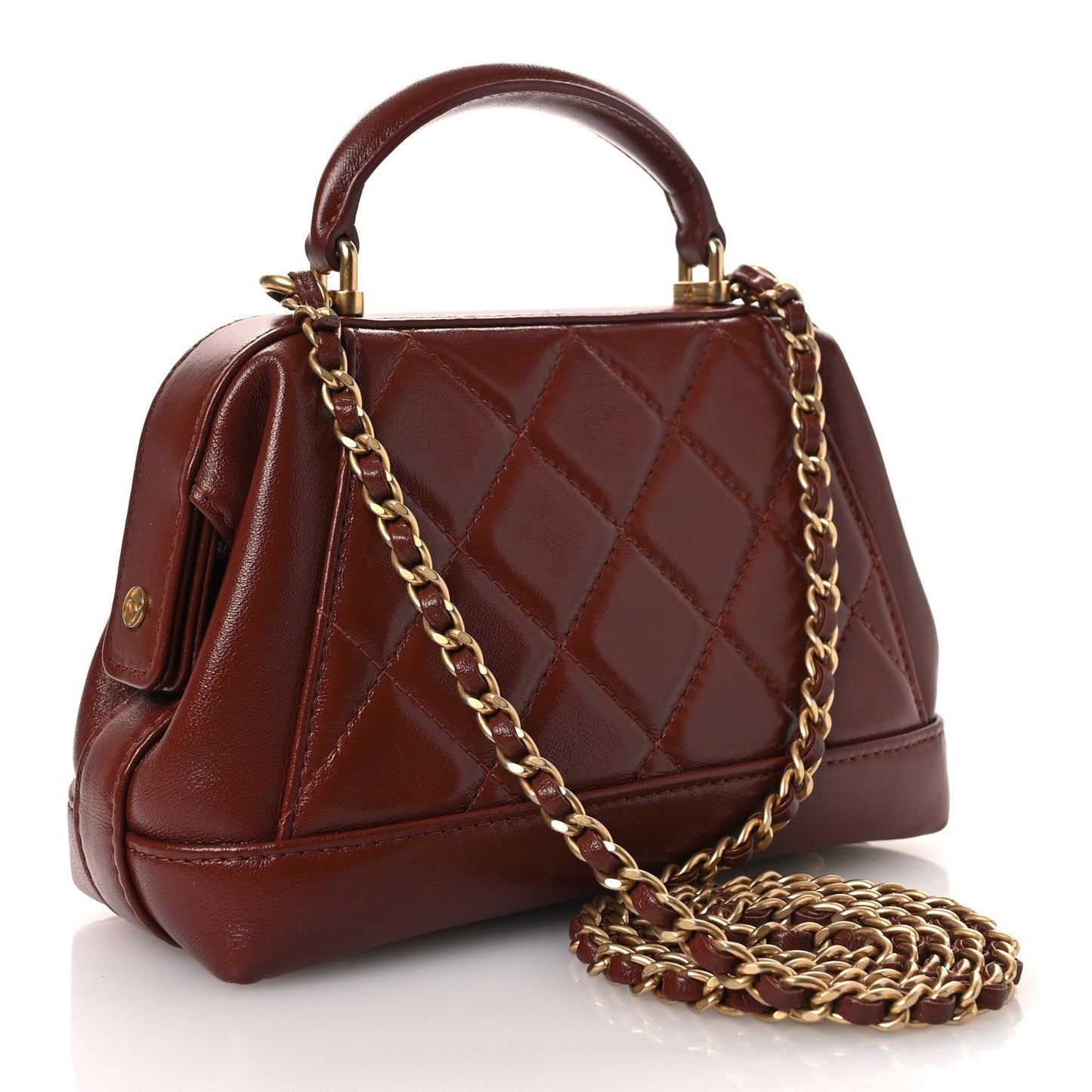 Shiny Lambskin Quilted Mini Cocodoc Top Handle Bag Brown