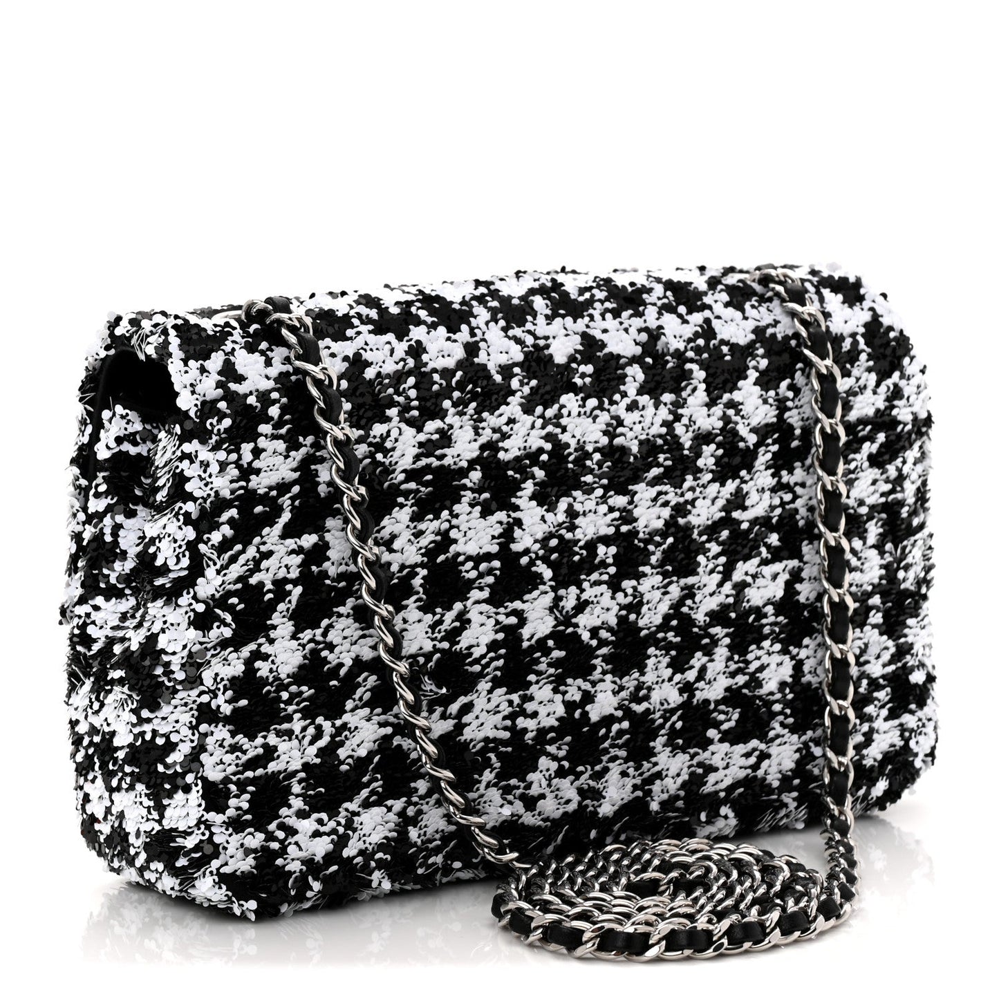 Sequin Houndstooth Small Flap Black White