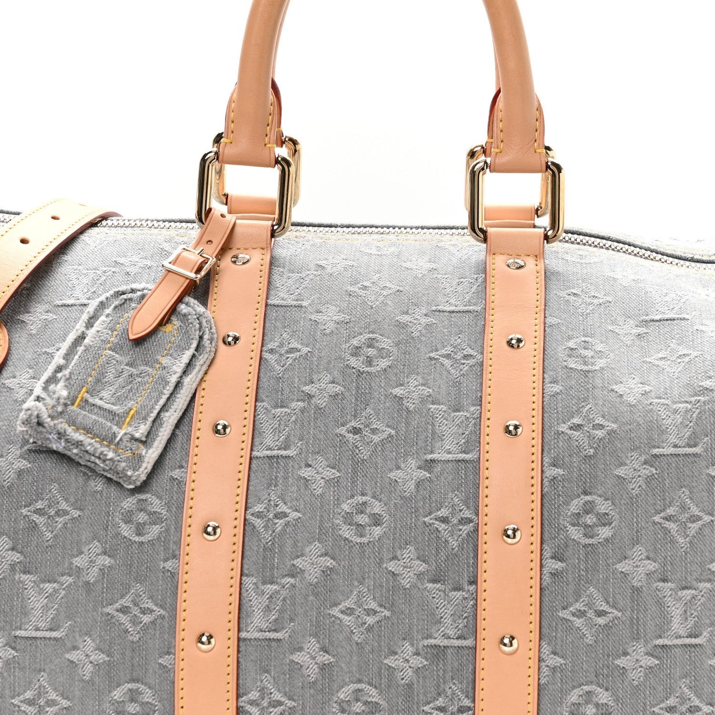 Denim Monogram Studded Keepall Bandouliere 45 Cloudy Grey