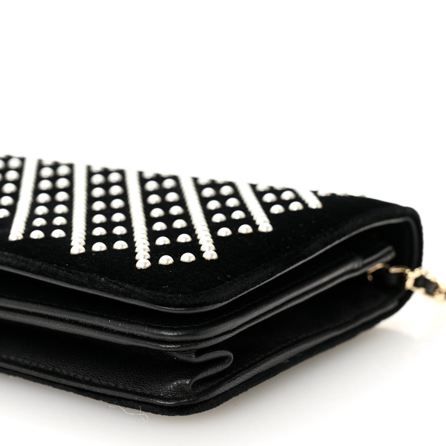 Velvet Pearl Diamond Embellished Wallet On Chain WOC Black