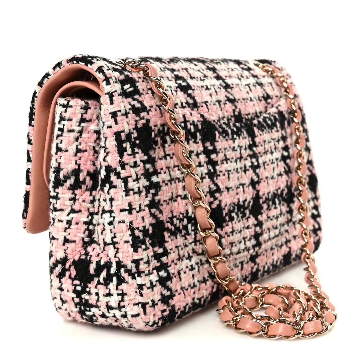 Tweed Quilted Medium Double Flap Pink Black White