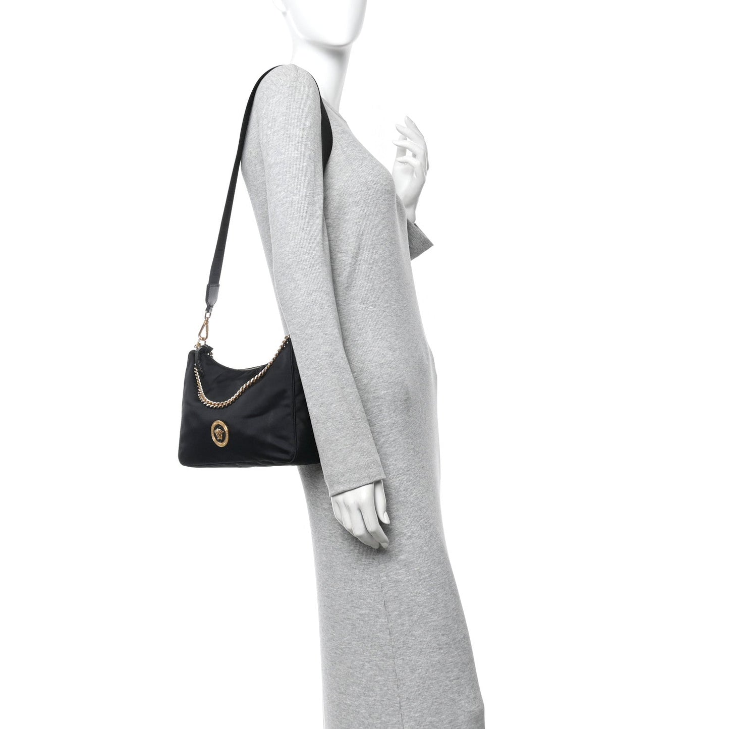 Nylon Tribute Chain Crossbody Shoulder Bag Black