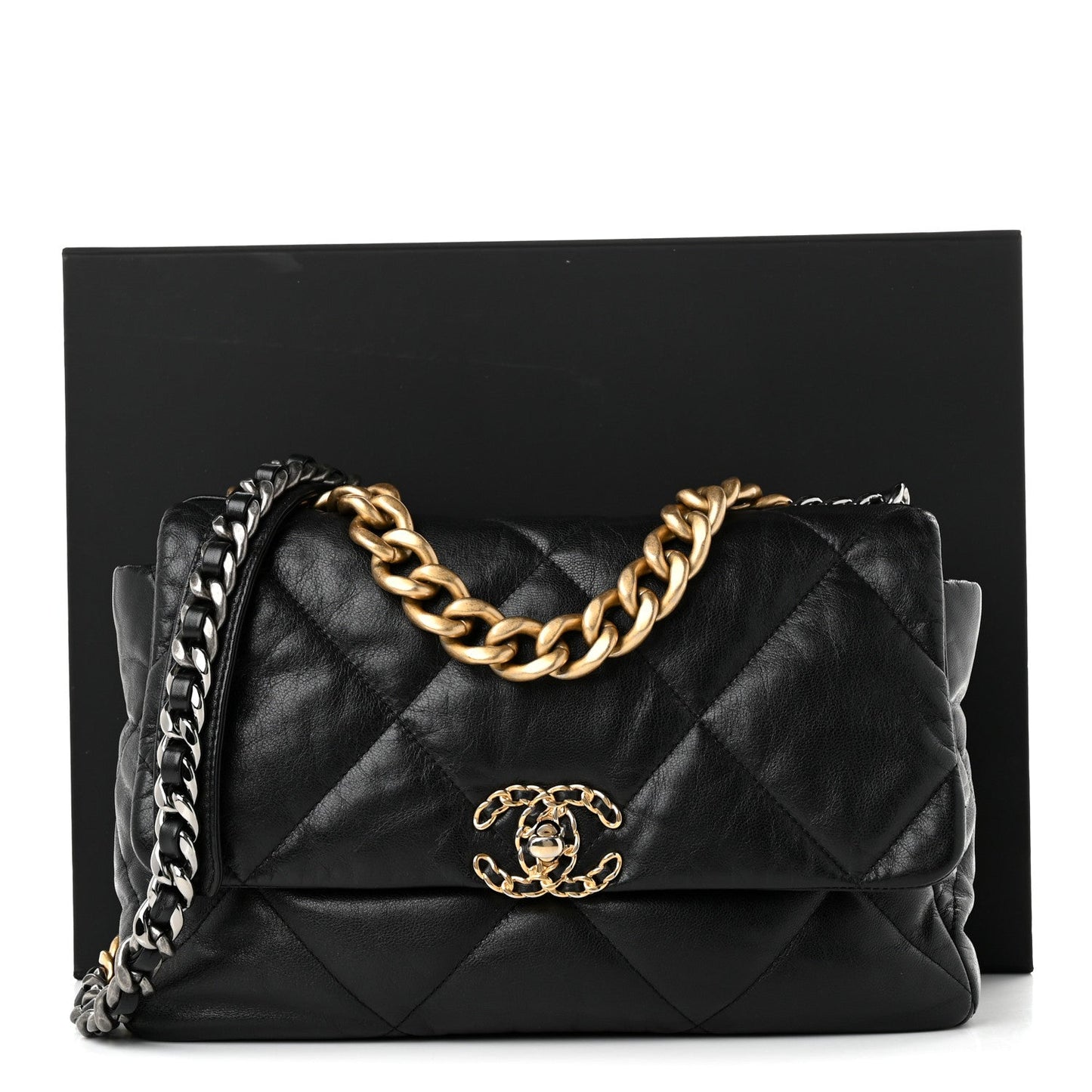 Lambskin Quilted Large Chanel 19 Flap Black