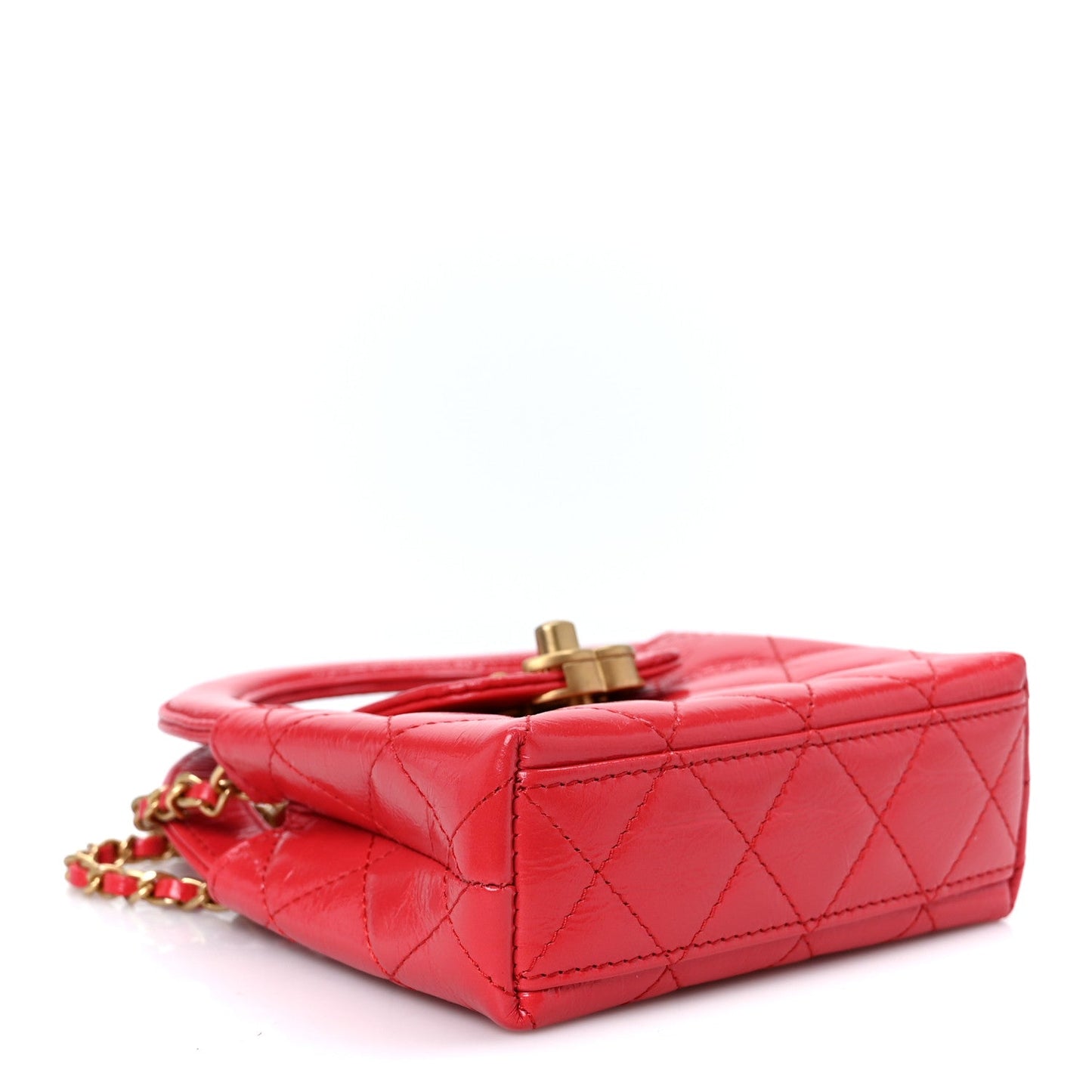 Shiny Aged Calfskin Quilted Mini Nano Kelly Shopper Red