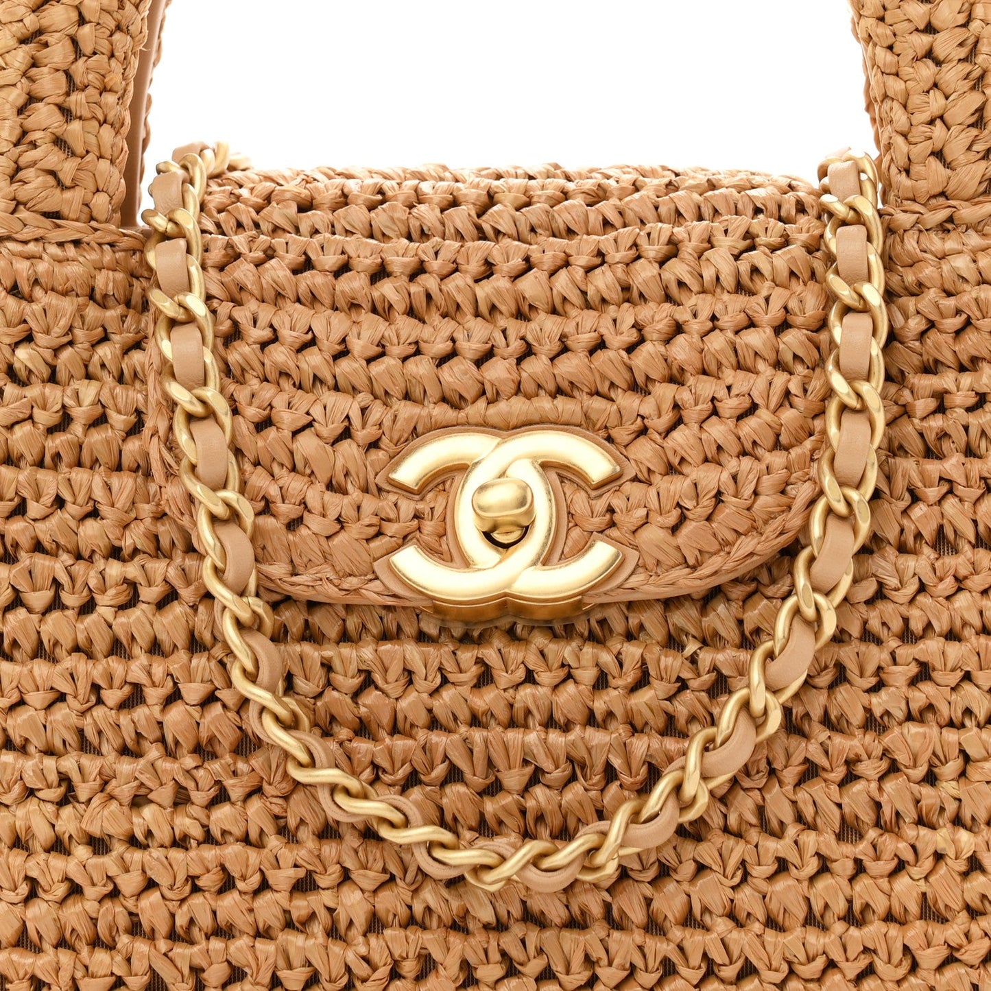 Braided Raffia Nano Kelly Flap Bag Dark Beige