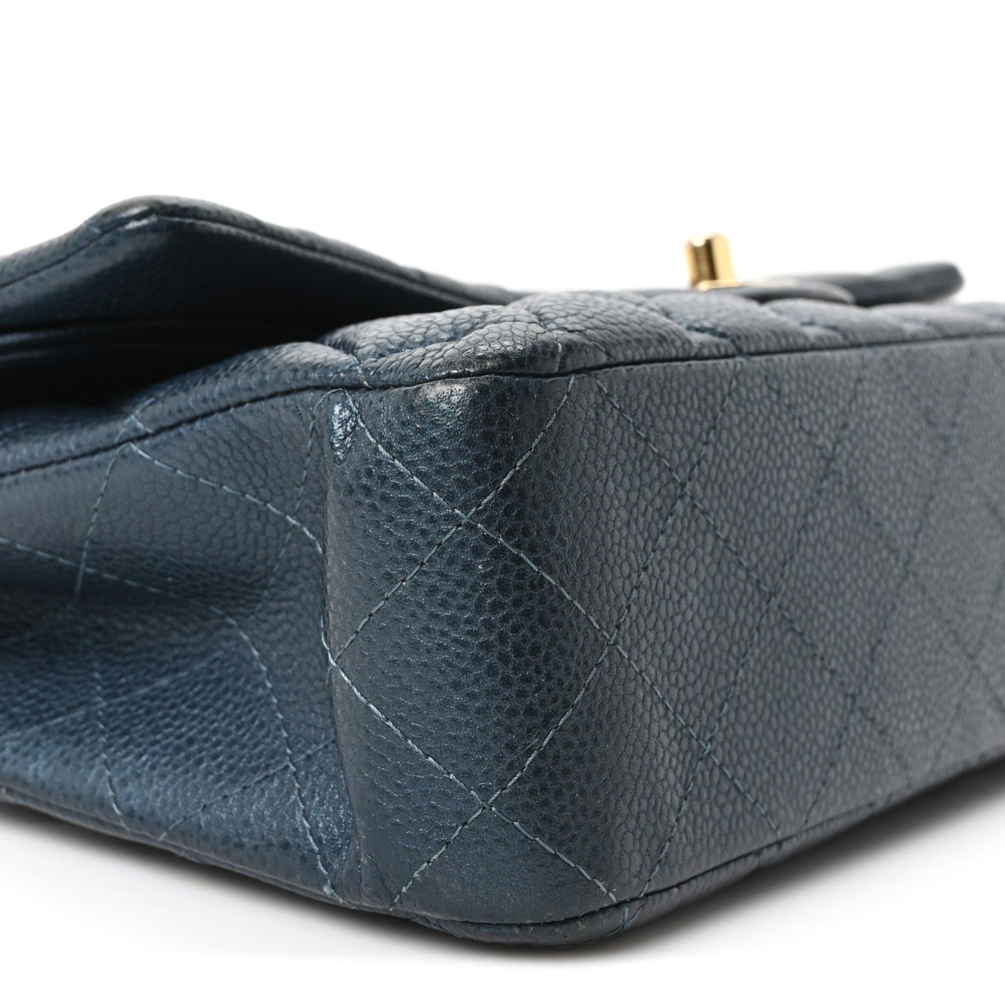 Metallic Caviar Quilted Medium Double Flap Dark Blue