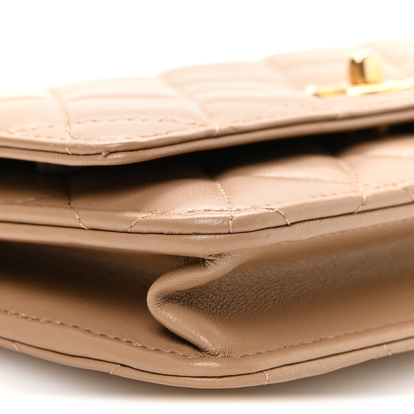 Lambskin Quilted CC Pearl Crush Wallet on Chain WOC Beige