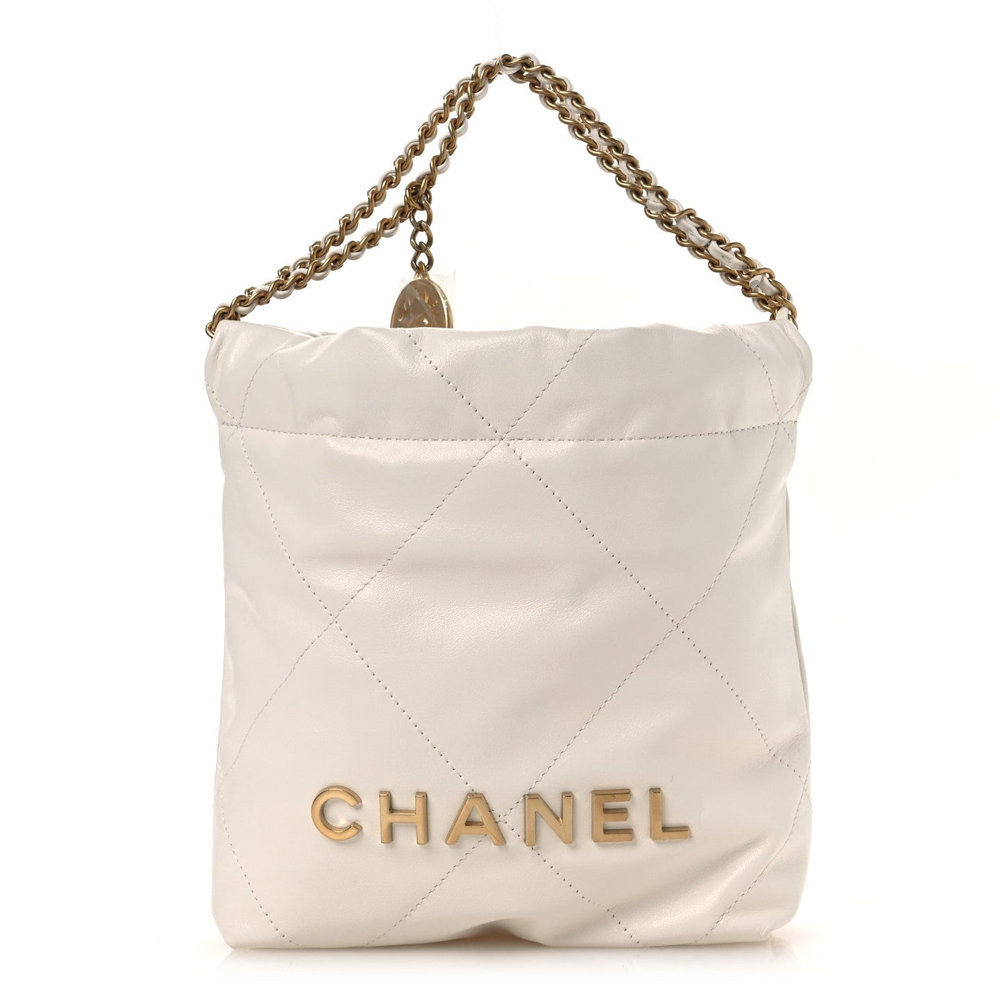 Shiny Calfskin Quilted Mini Chanel 22 White