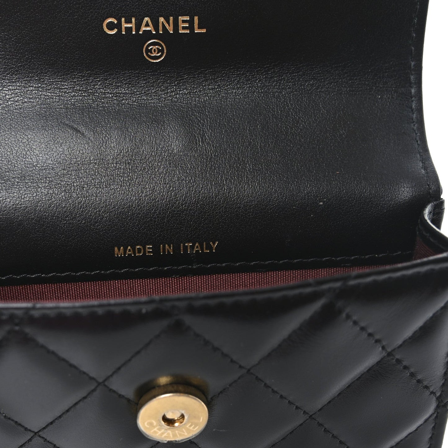 Calfskin Quilted Perfect Fit Coin Purse With Chain Black