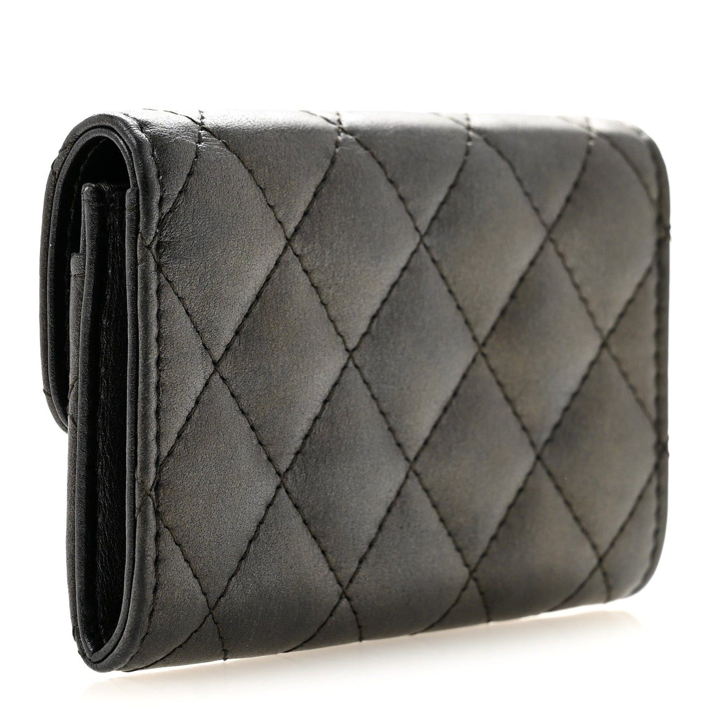 Metallic Calfskin Quilted Reissue Card Holder Wallet Charcoal