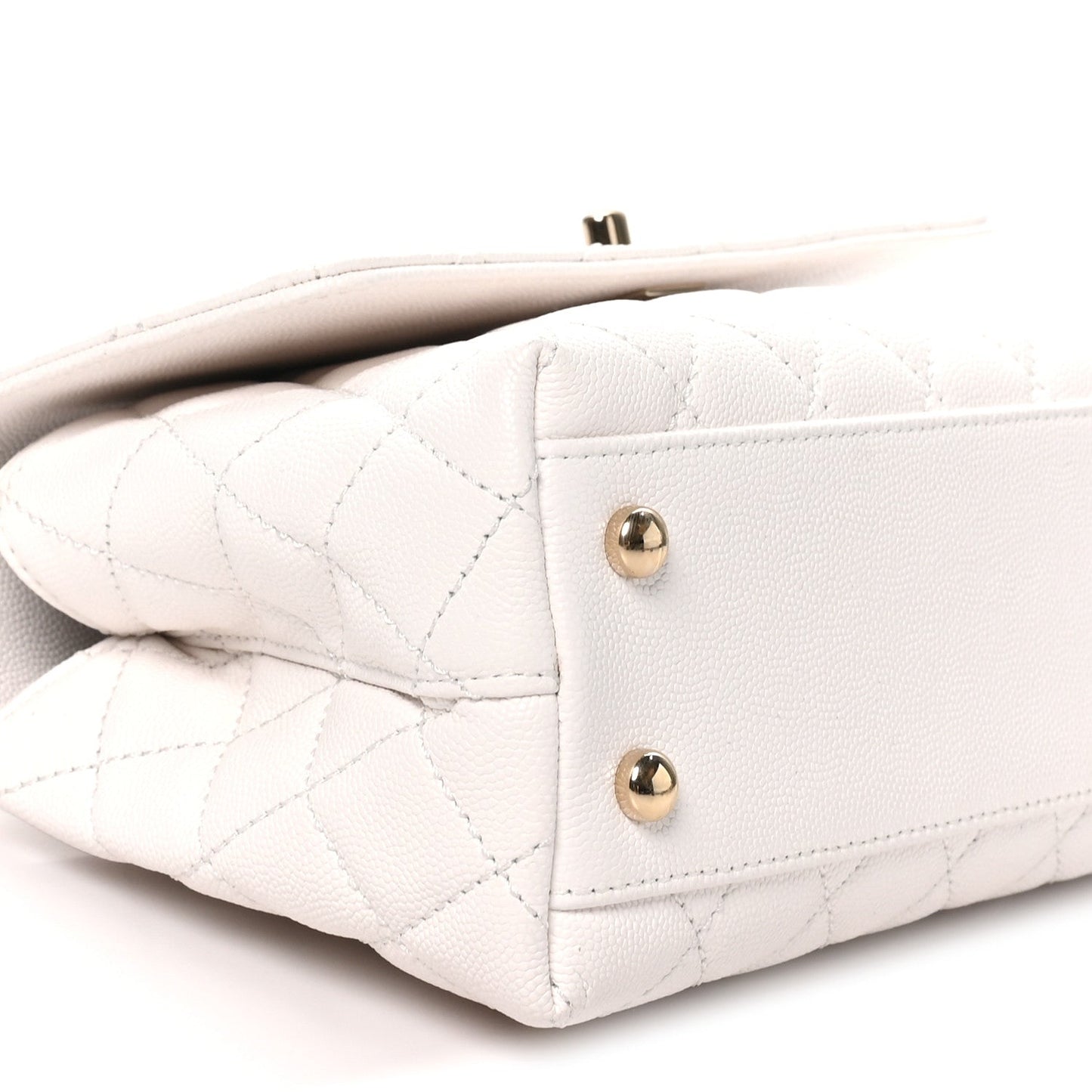 Caviar Quilted Mini Coco Handle Flap White