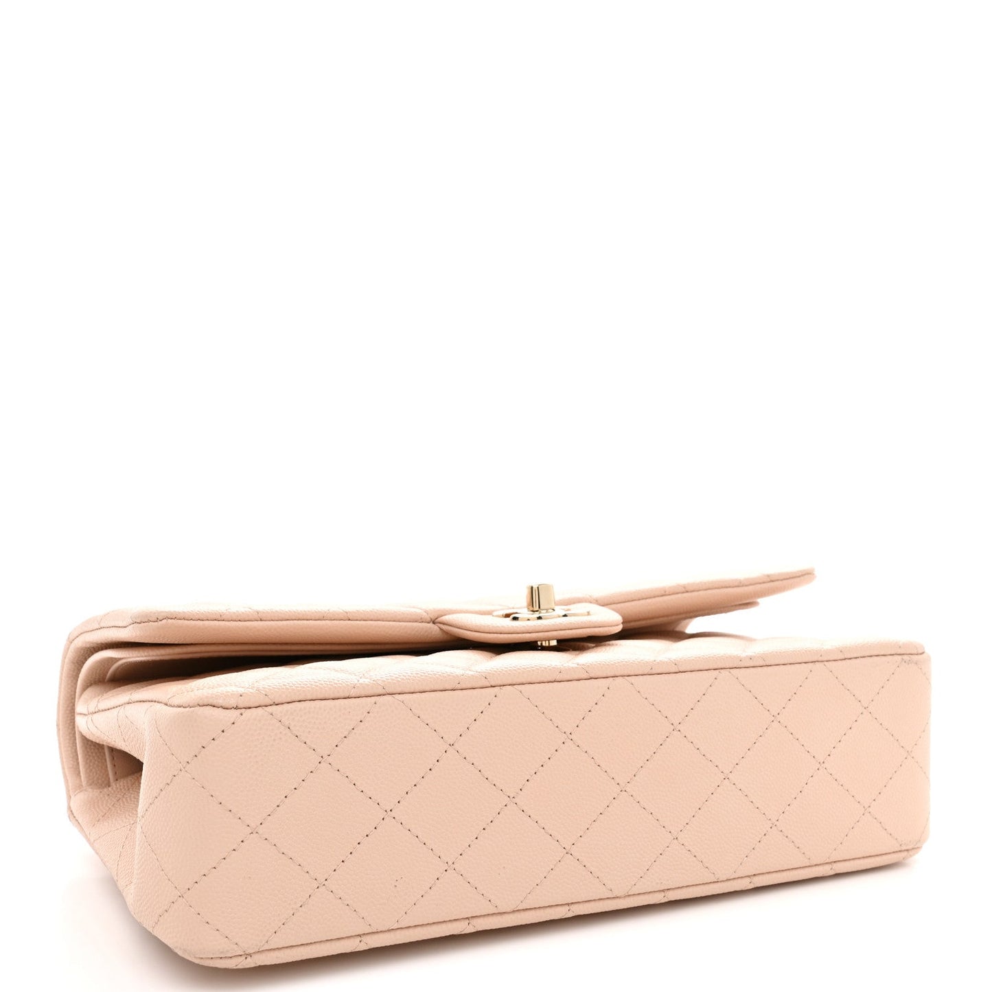 Caviar Quilted Medium Double Flap Light Beige